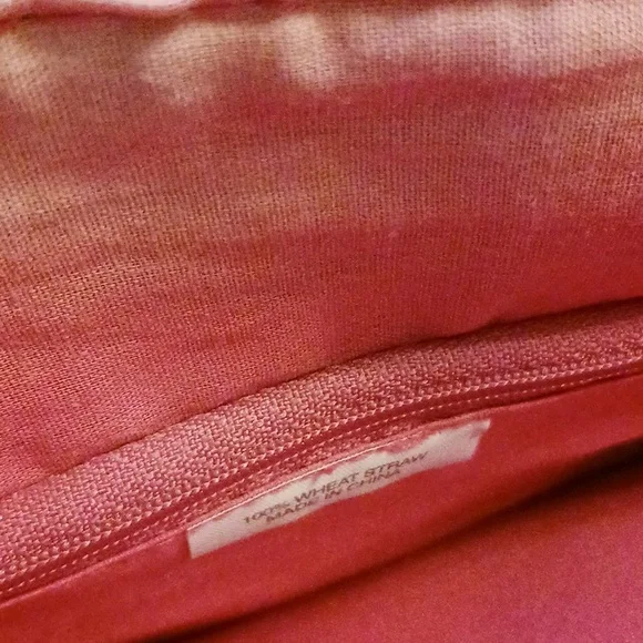 Pink Straw Satchel, 12 X 10, Vintage 1990s Bag, Linen Lined - Picture 4 of 6